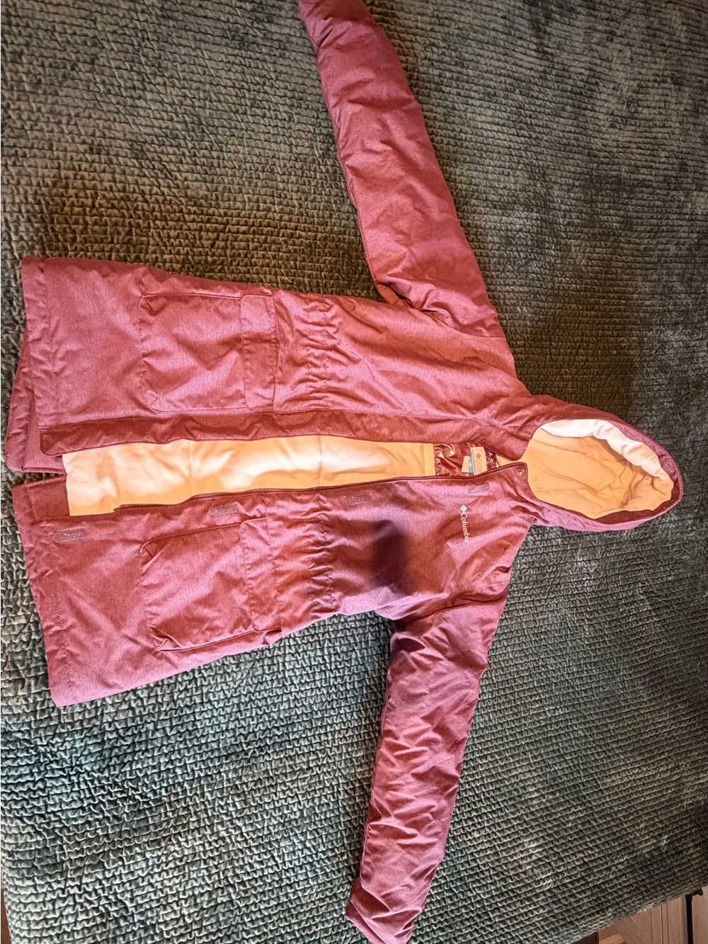 Columbia Girls Hooded Puffer Coat in Dusty Rose with Peach Lining